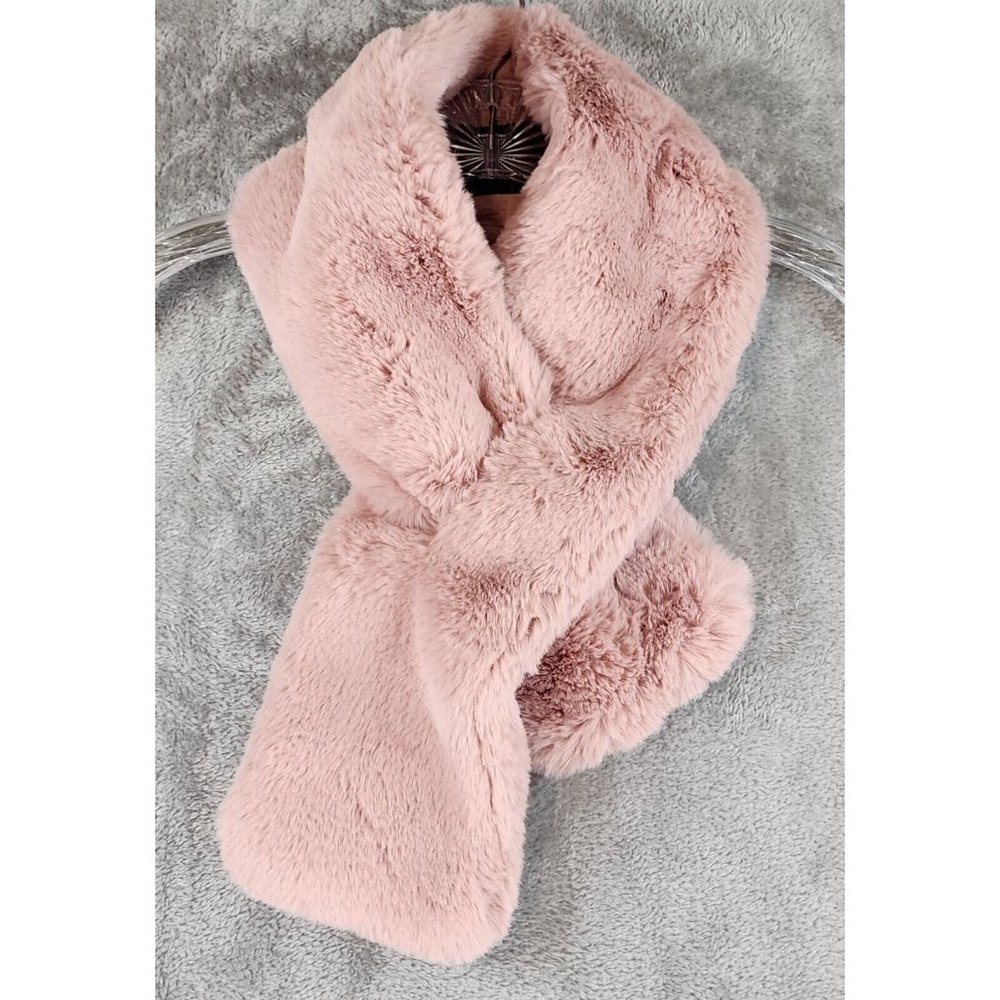INC International Concepts Scarf OS Pink Wild Faux Fur Pull Through Soft Cozy